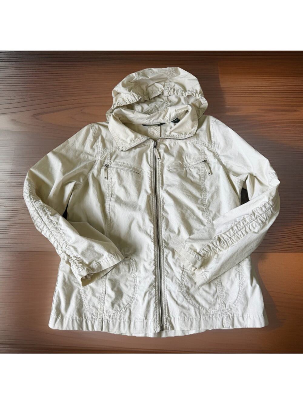 Eddie Bauer Womens Size Large Hooded Utility Jacket Beige Safari Gorpcore Travel